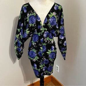 ASOS Petite Black Mini Dress with Blue Floral Print